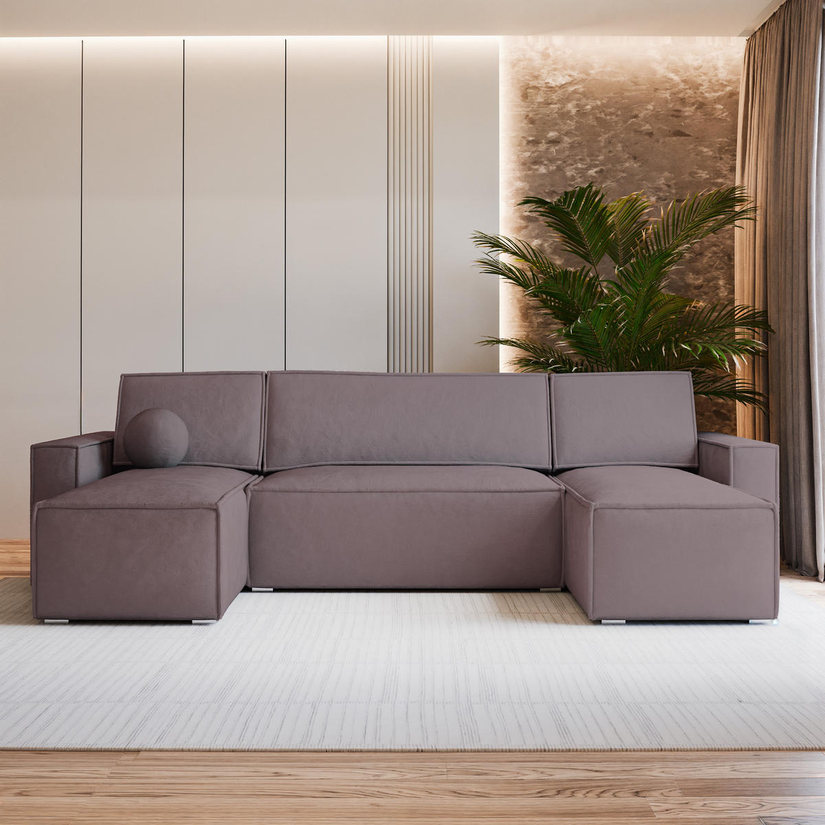 ROHOVÁ SEDAČKA PESANO šeříková - šedá/šeříková, dřevo/textil (306/140cm) - MASSENO