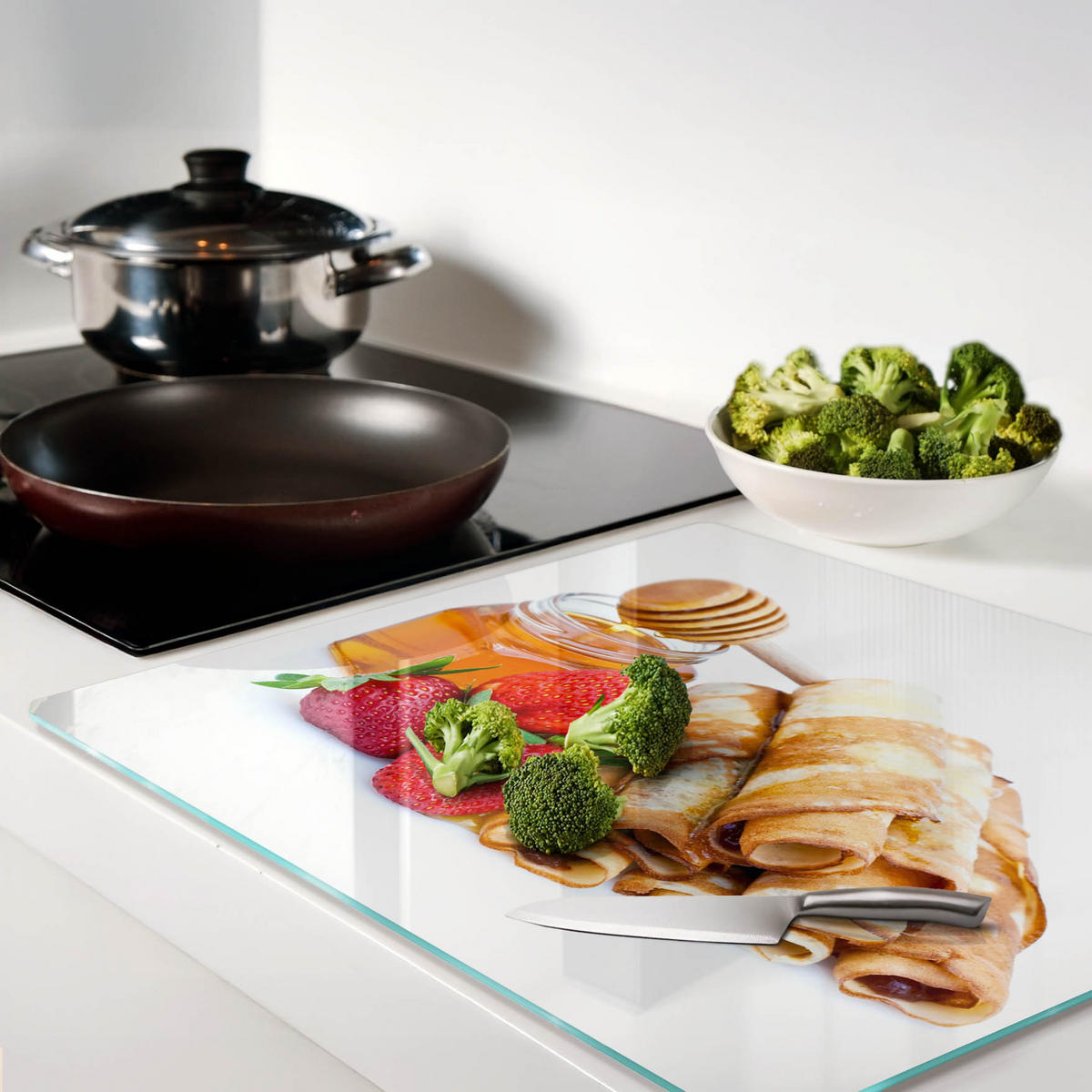 GLASPLATTE 60x52 cm Leckere Pfannkuchen - Rot, Glas (60/0.4/52cm) - TULUP
