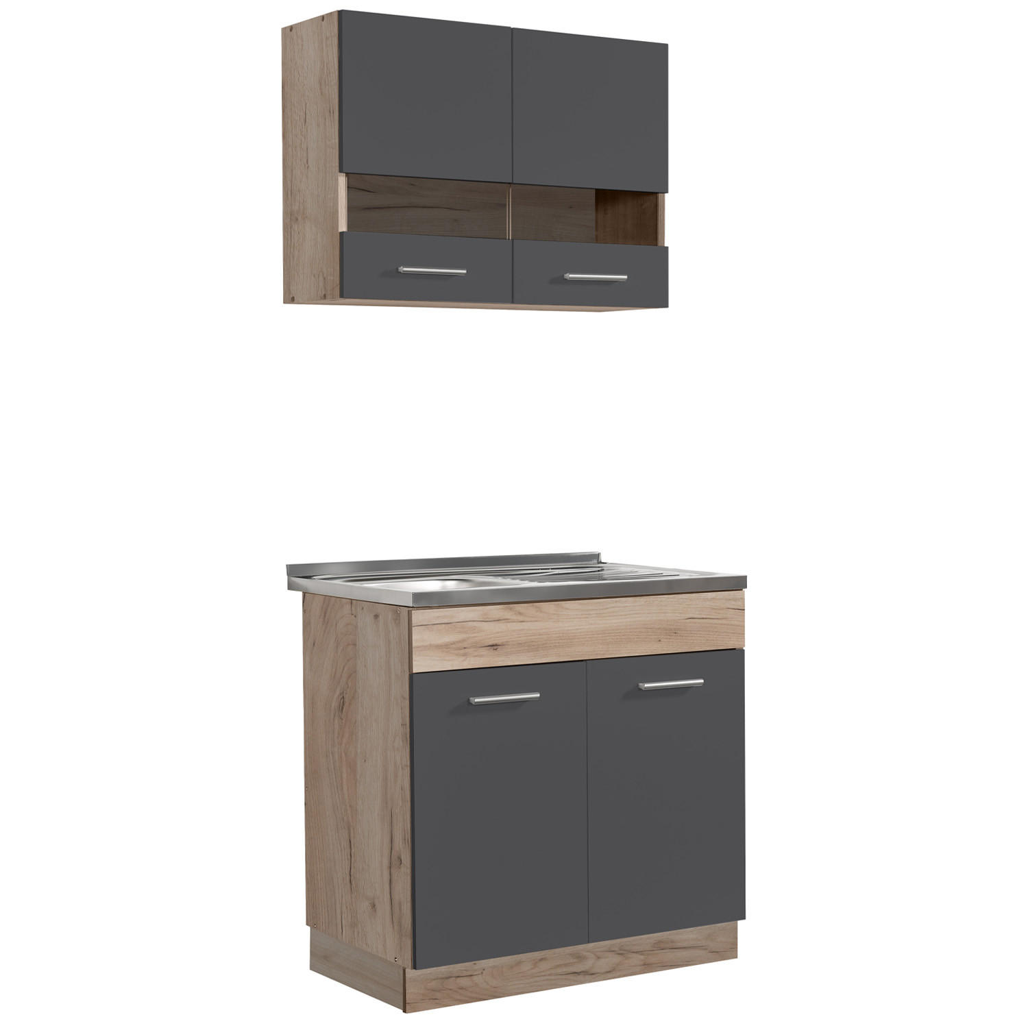 KÜCHENLEERBLOCK 80 cm in Anthrazit - Silberfarben/Grau, Holz (80/206/51cm) - Homestyle4u