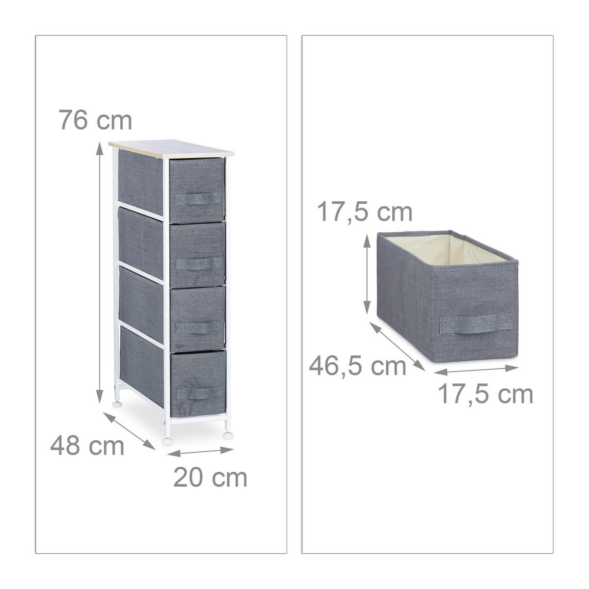 REGALSYSTEM - Grau, Holzwerkstoff/Textil (20/76/48cm) - Relaxdays