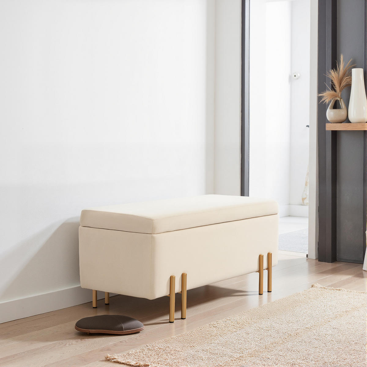 TRUHENBANK DE-16399 mit Stauraum und Samtbezug Beige/Gold - Beige, Textil (100/42/40cm) - ComfortXL
