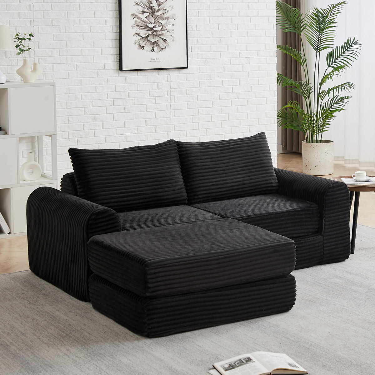 SCHLAFSOFA in Schwarz – modular, mit umstellbarer Fußstütze - Schwarz, Textil (243/53/194cm) - BEAOK