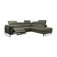 ECKSOFA Marchesi Echtleder mit 1 x Relaxfunktion Greige - Greige, Leder/Metall (257/80/220cm)
