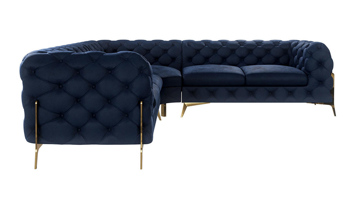 ECKSOFA Chesterfield Lexi Marineblau Samt - Goldfarben/Dunkelblau, Holz/Textil (264/264cm) - S-Style Möbel