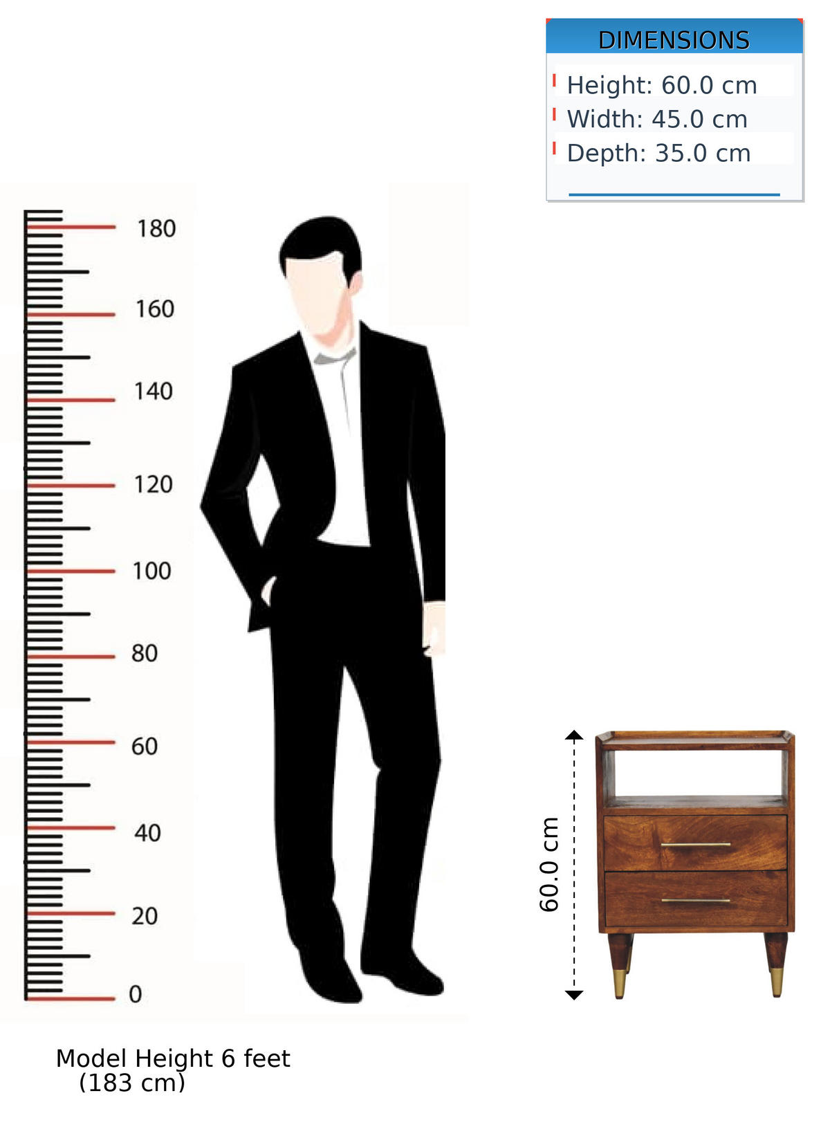 NACHTTISCH mit Kastanien-Finish, 2 Schubladen, 1 offene Ablage, braun - Braun, Holz/Metall (45/60/35cm) - Artisan Furniture