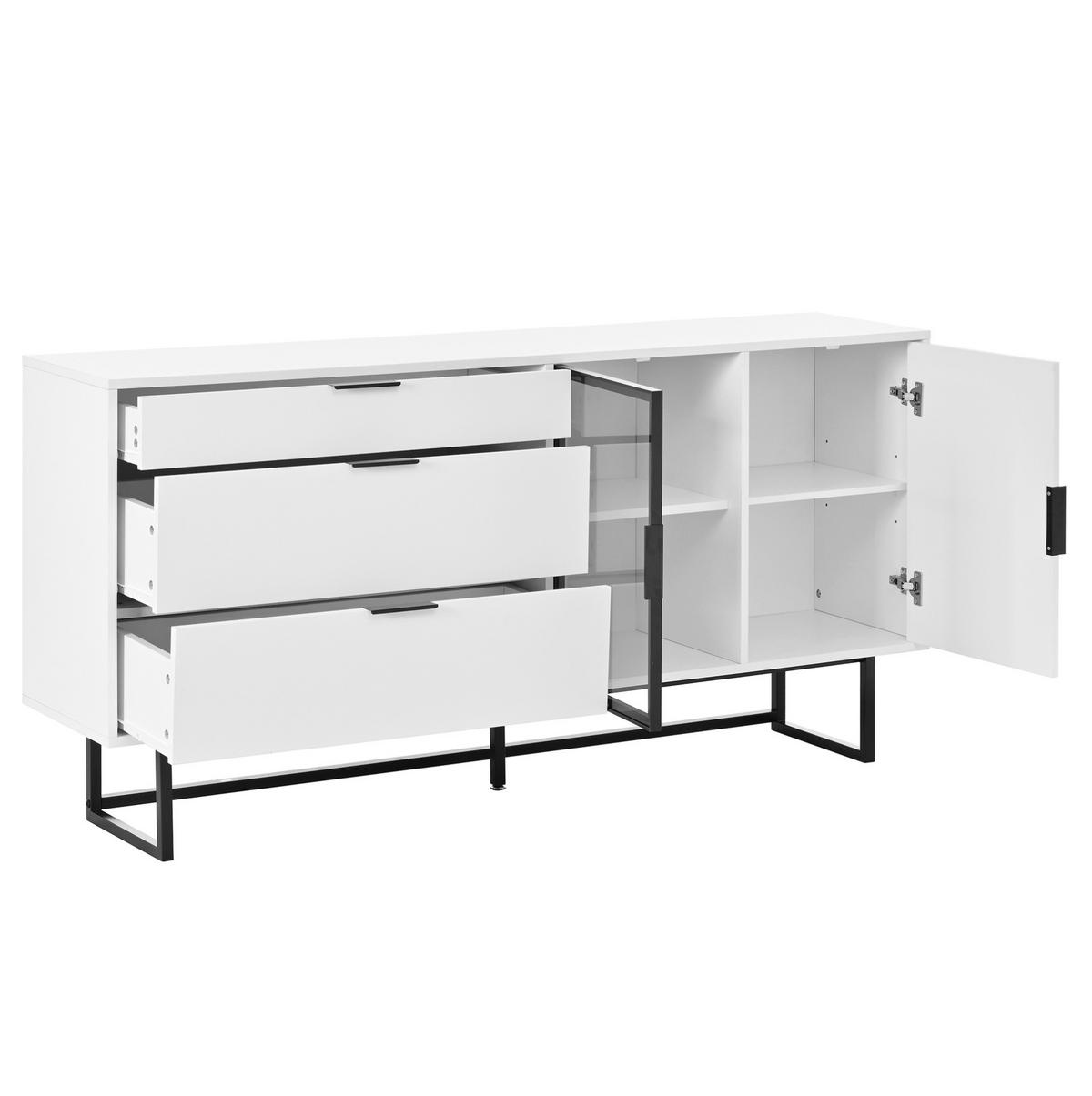 SIDEBOARD 160/36/78 cm mit LED-Beleuchtung, Glastüren & 3 Schubladen in Weiß - Weiß, Holzwerkstoff (160/78/36cm) - BEAOK