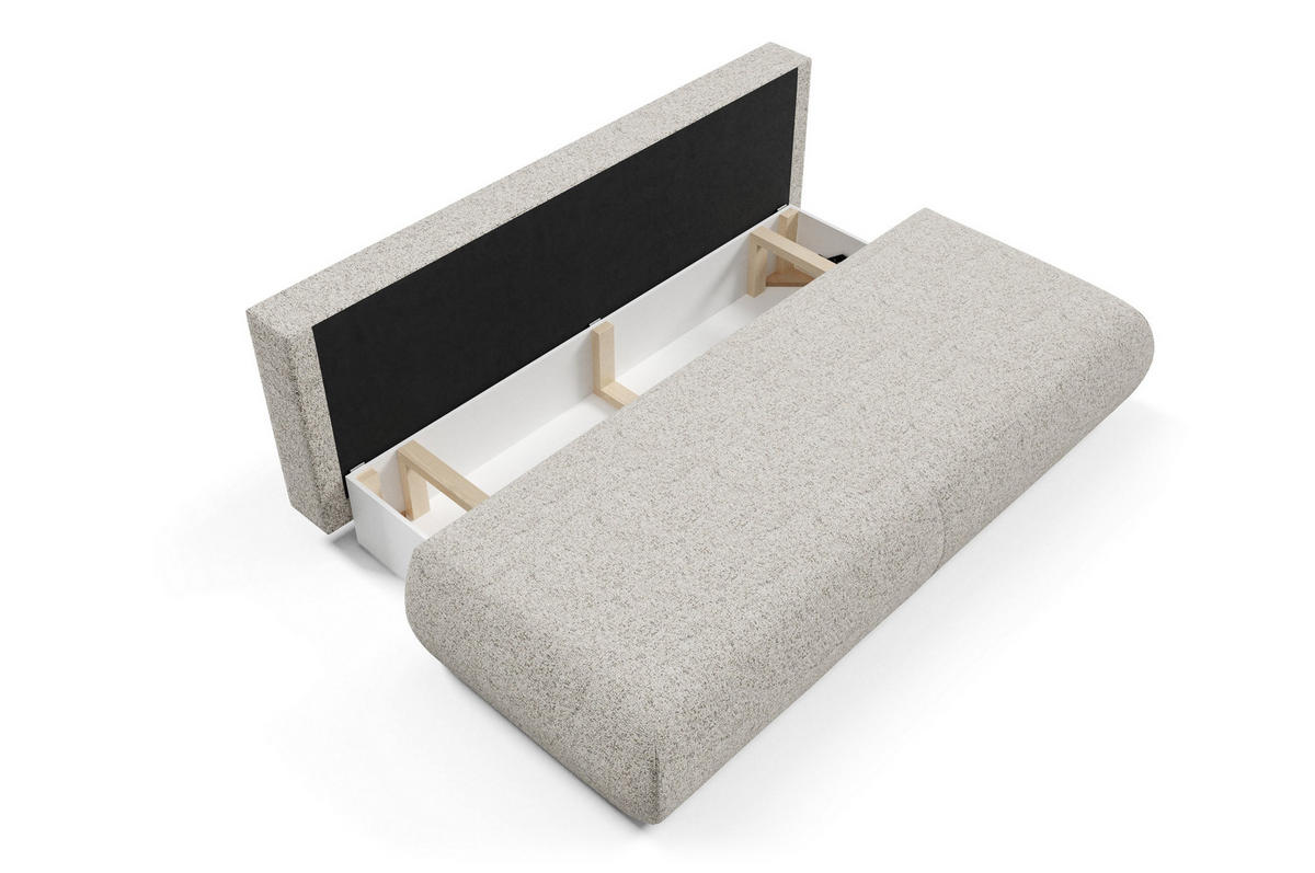 BETTSOFA DELTA Beige Geflochtener Stoff mit Schlaffunktion - Beige, Holz (214/74/100cm) - MASSENO