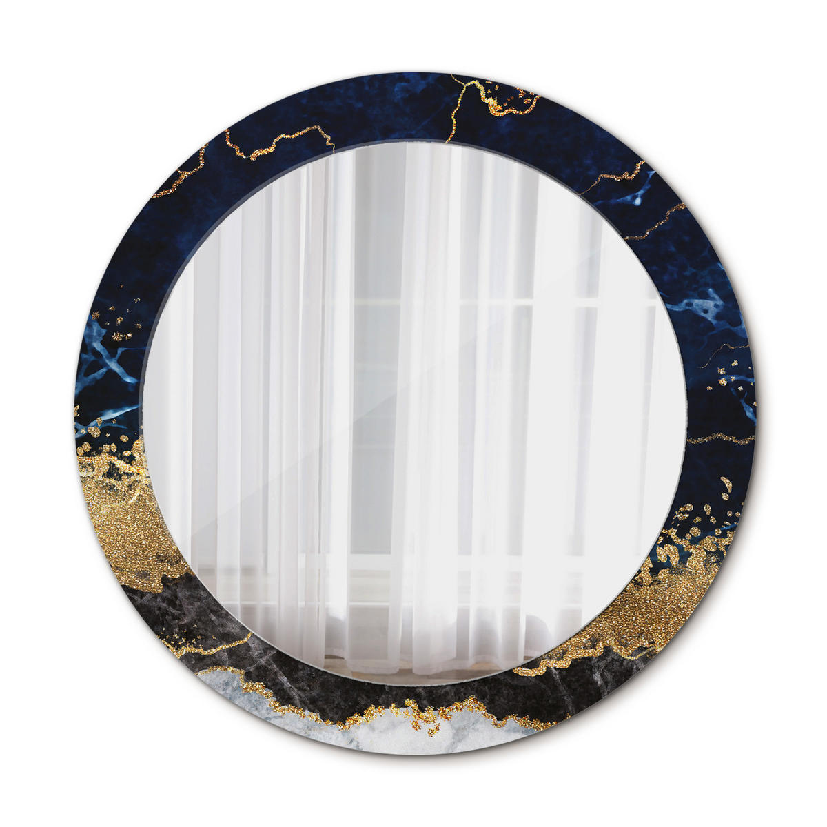 SPIEGEL Ø70 cm Rund mit Aufdruck - Goldfarben/Dunkelblau, Glas (70/70/0.4cm) - TULUP