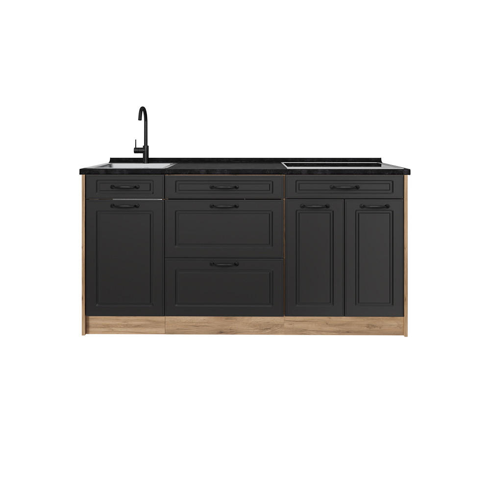 KÜCHENBLOCK R-Line, Anthrazit Landhaus/Goldkraft Eiche, 160 cm Arbeitsplatte Anthrazit - Eichefarben/Anthrazit, Holzwerkstoff (160/81.6/60cm) - Vicco