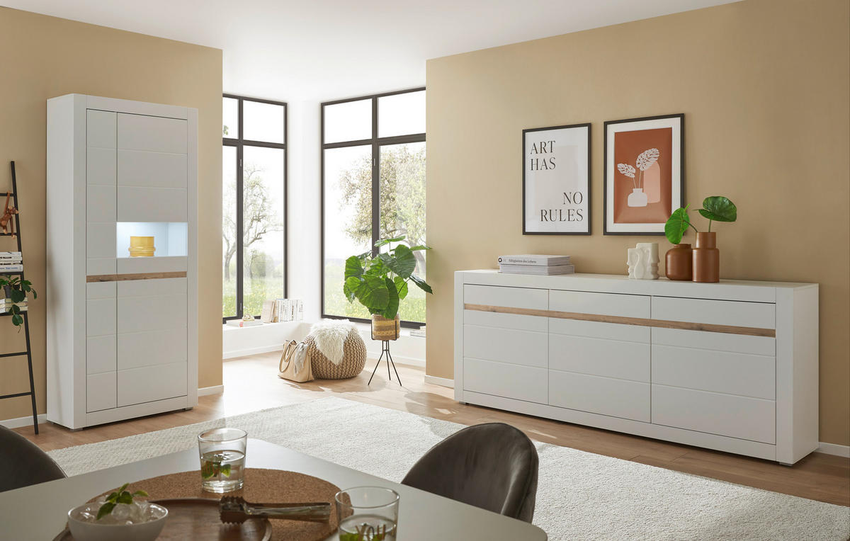 SIDEBOARD M15 Weiß Matt 217/90/42 cm - Weiß, Holzwerkstoff (217/90/42cm) - Livojo