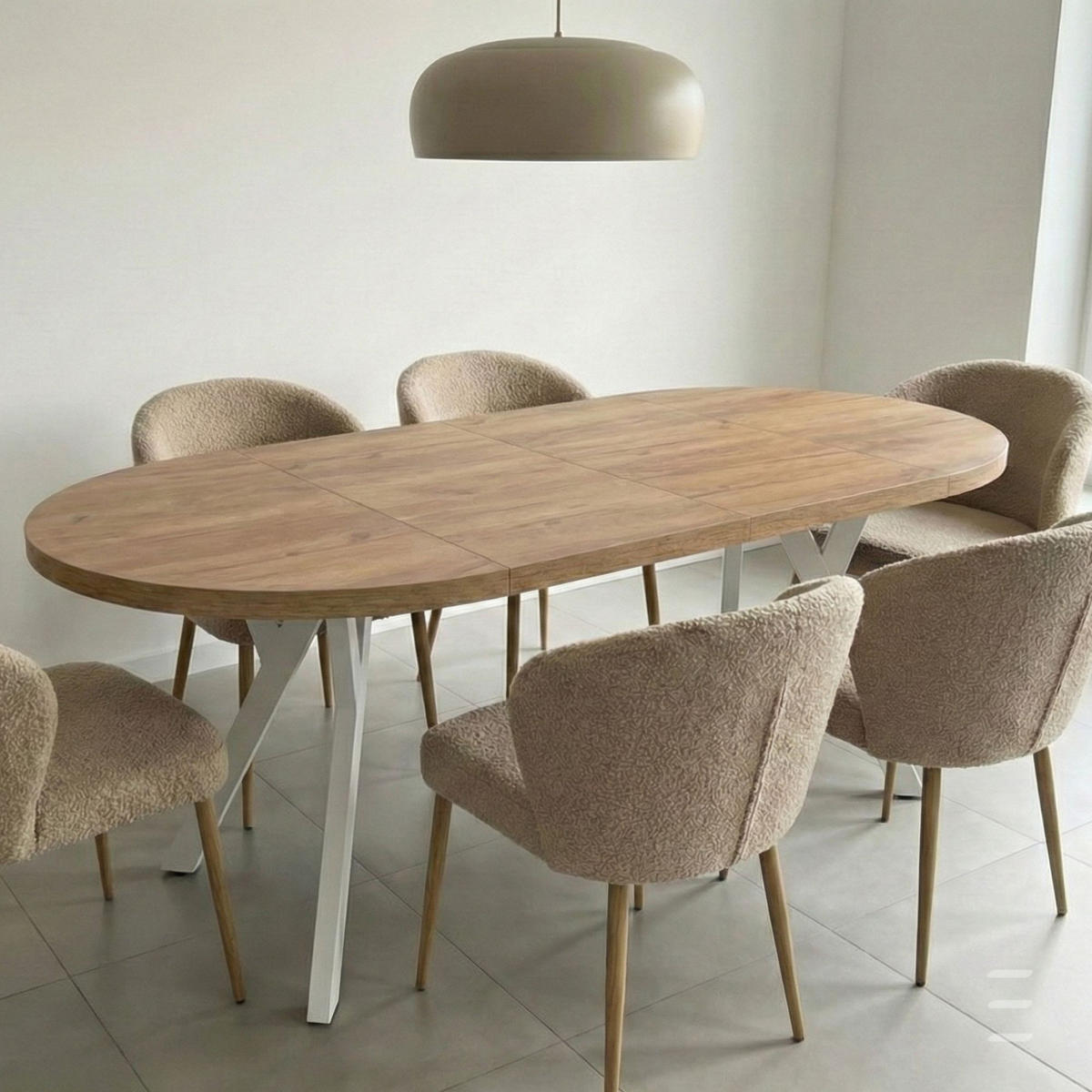 ESSTISCH Runder Ausziehbarer PERO 100/200, Eiche Lancelot/Weiß - Hellbraun/Weiß, Holz (200/100/77cm) - Dekori_Interiors