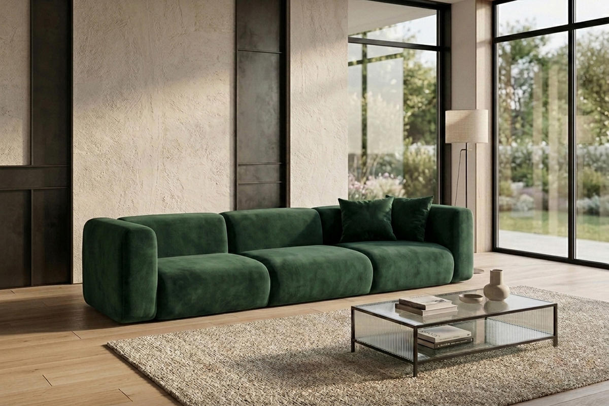 SOFA 3-Sitzer, Velvet-Stoff Bluvel, Grün, GRETA - Grün, Holz (319/70/89cm) - Kaiser Möbel