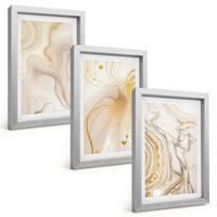 BILDER SET 3er Set - 20x30 cm Silberner Rahmen - Subtile abstrakte Muster - Silberfarben, Kunststoff (20/30cm) - TULUP