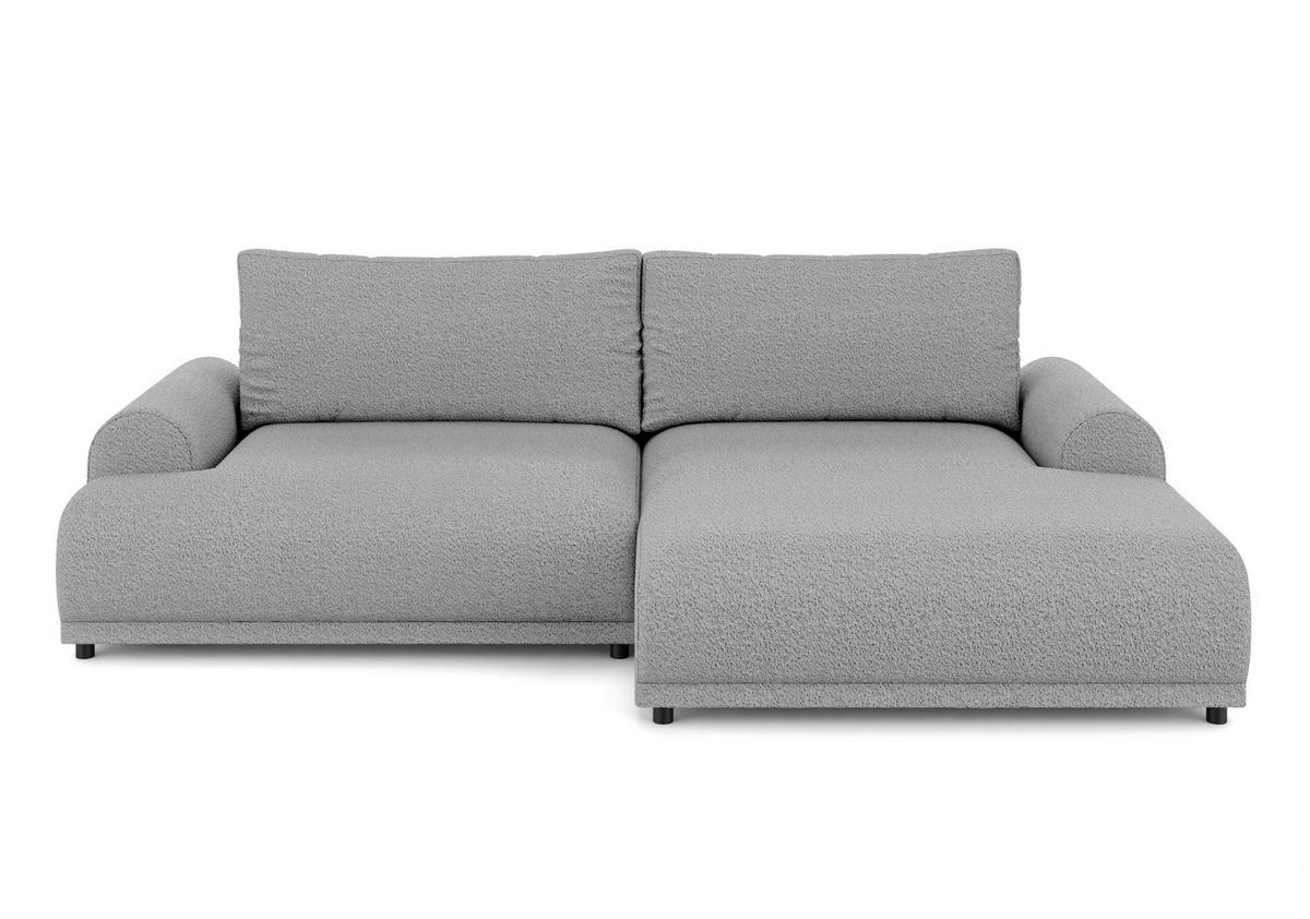 ECKSOFA mit Schlaffunktion, Bettkasten, extrabreite Ottomane rechts, abgerundete Armlehnen, B240/T145/H81 cm, Bezug Bouclé-Charakter Grau / 21029 - Schwarz/Grau, Kunststoff/Textil (240/145cm) - luma-home