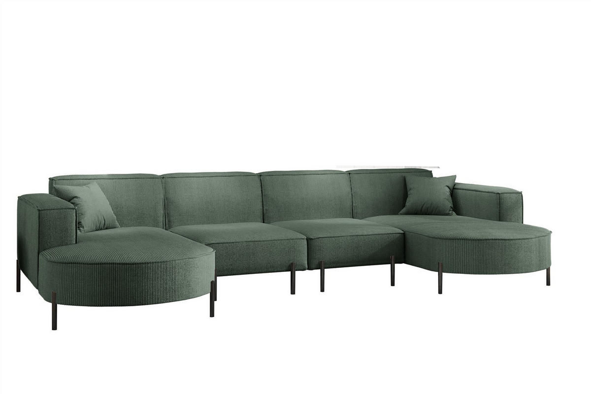 WOHNLANDSCHAFT Valencia Xl - Grün, Holzwerkstoff/Textil (384/80/165cm) - Fun Möbel