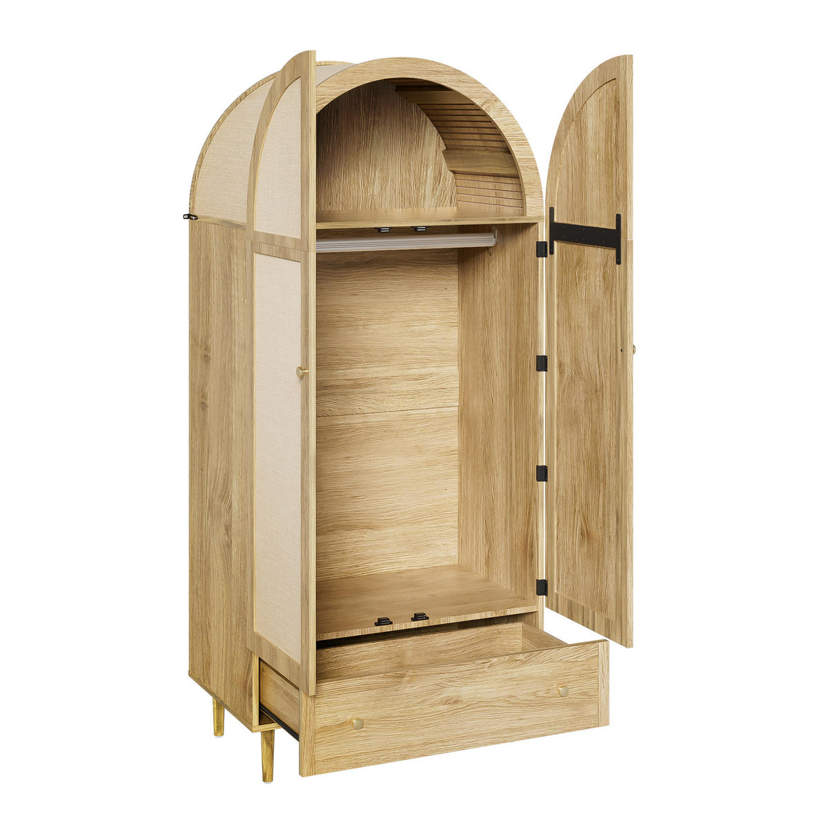 KLEIDERSCHRANK aus MDF 79x50x175 cm Eichefarben mit Kleiderstange und Schubladen, stoffbezogene Türen - Nussbaumfarben, Holzwerkstoff (79/175/50cm) - Modfu