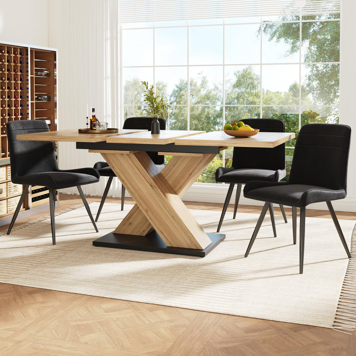ESSTISCH in Naturfarben Küchentisch mit ausziehbarer Tischplatte für Küche und Esszimmer, L158.5/B80/H75 cm - Naturfarben, Holzwerkstoff/Metall (80/158.5/75cm) - STILVORA