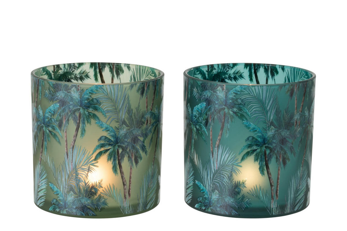 WINDLICHT TROPISCH (2ER SET) - Multicolor, Glas (15/15cm) - J-Line