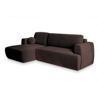 ECKSOFA SENTI K L-S Braun Plüsch-Stoff mit Schlaffunktion - Braun, Holz (246/148cm) - MASSENO