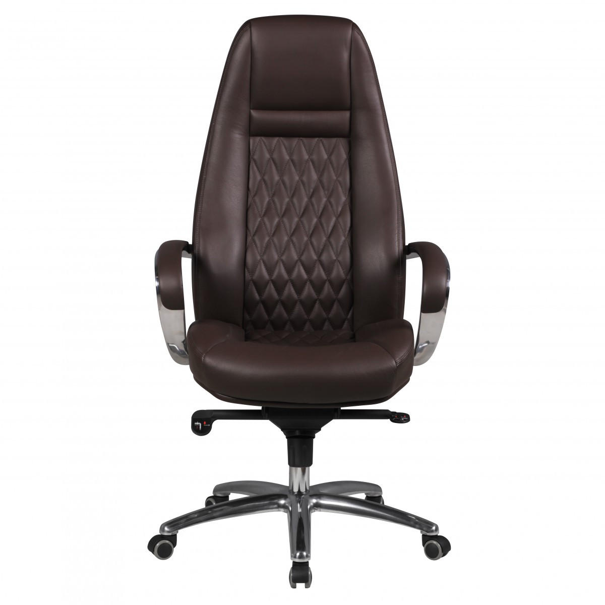 CHEFSESSEL Echtleder mit Aluminiumfußkreuz und ergonomischer Sitzform MADRID, Braun 70x68x130 cm - Silberfarben/Braun, Leder/Metall (70/130/68cm) - KADIMA DESIGN