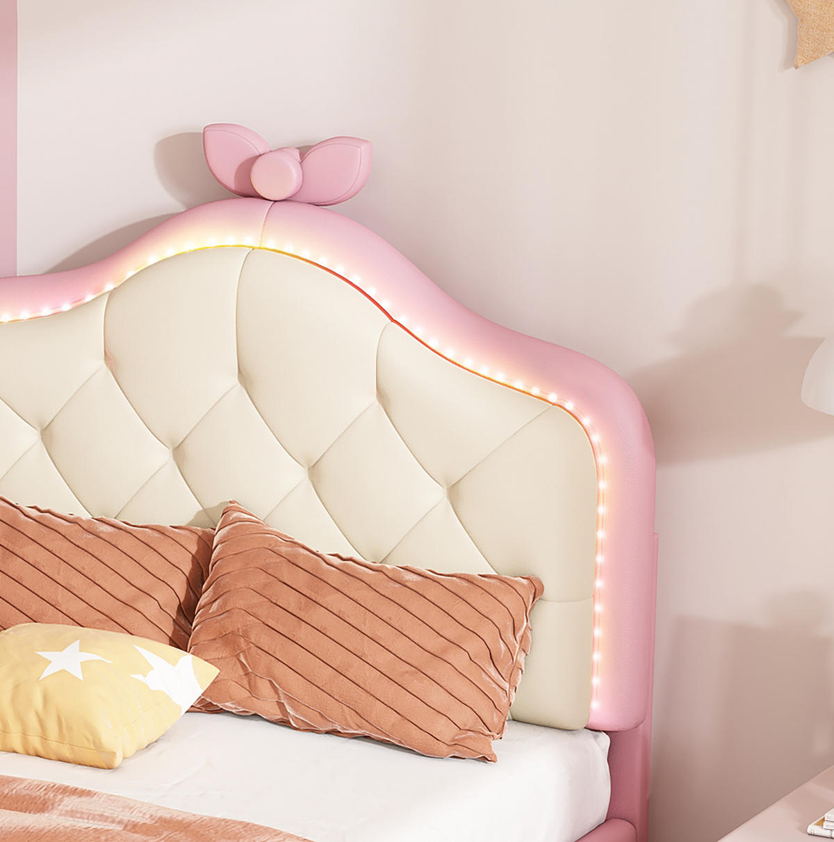 POLSTERBETT 90/200 cm Rosa/Weiß mit LED und Lattenrost ohne Matratze - Weiß, Kunststoff (90/200cm) - MIVRAY