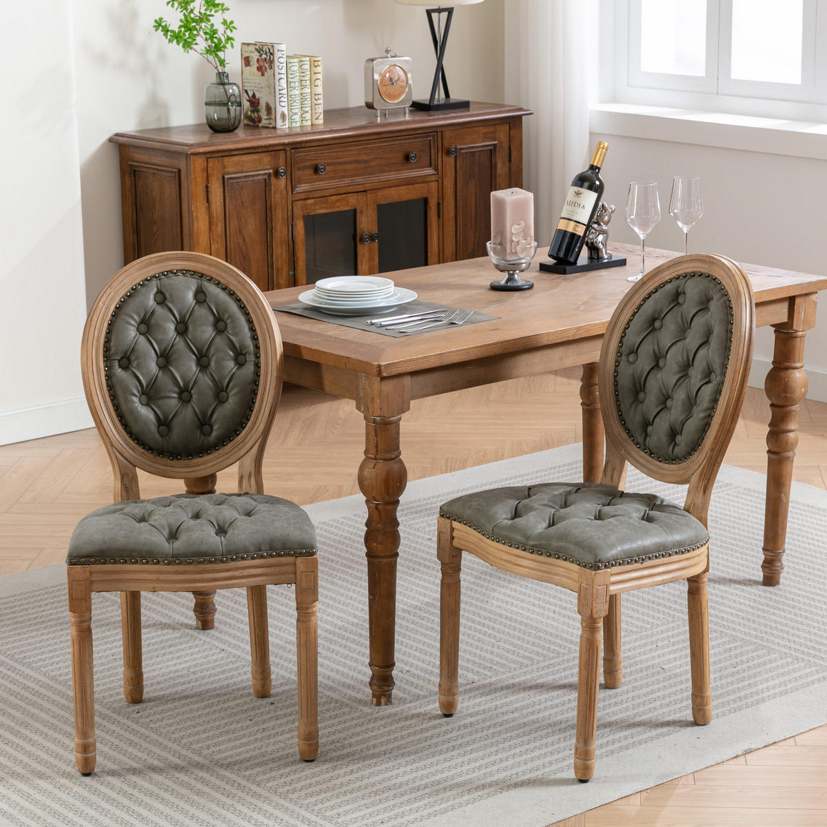 STUHL-SET DE-36374 2 Stück mit Vintage-PU-Lederbezug Olivgrün - Olivgrün, Holz (49/95/59.5cm) - ComfortXL
