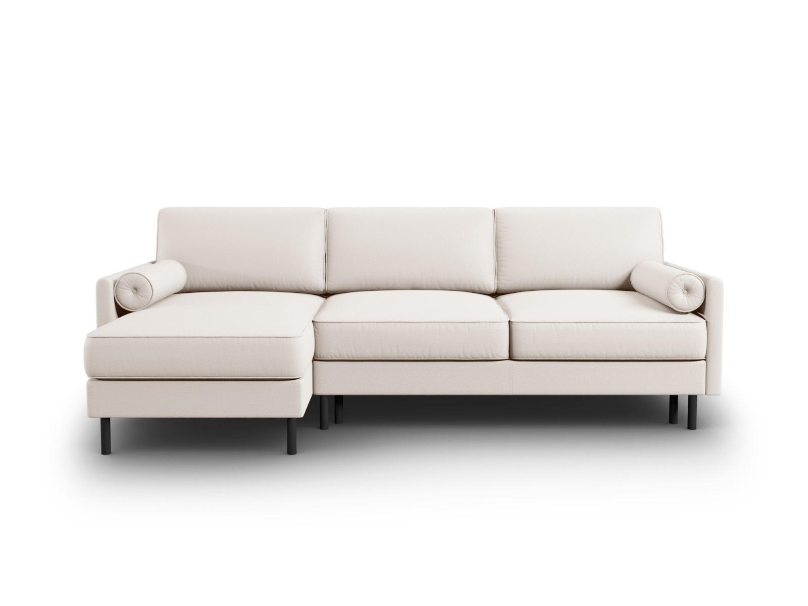 AUSKLAPPBARES-ECKSOFA links mit Container Scott aus strukturiertem Stoff leichtes beige 5 Sitzplätze - Beige, Textil (142/212cm) - Micadoni