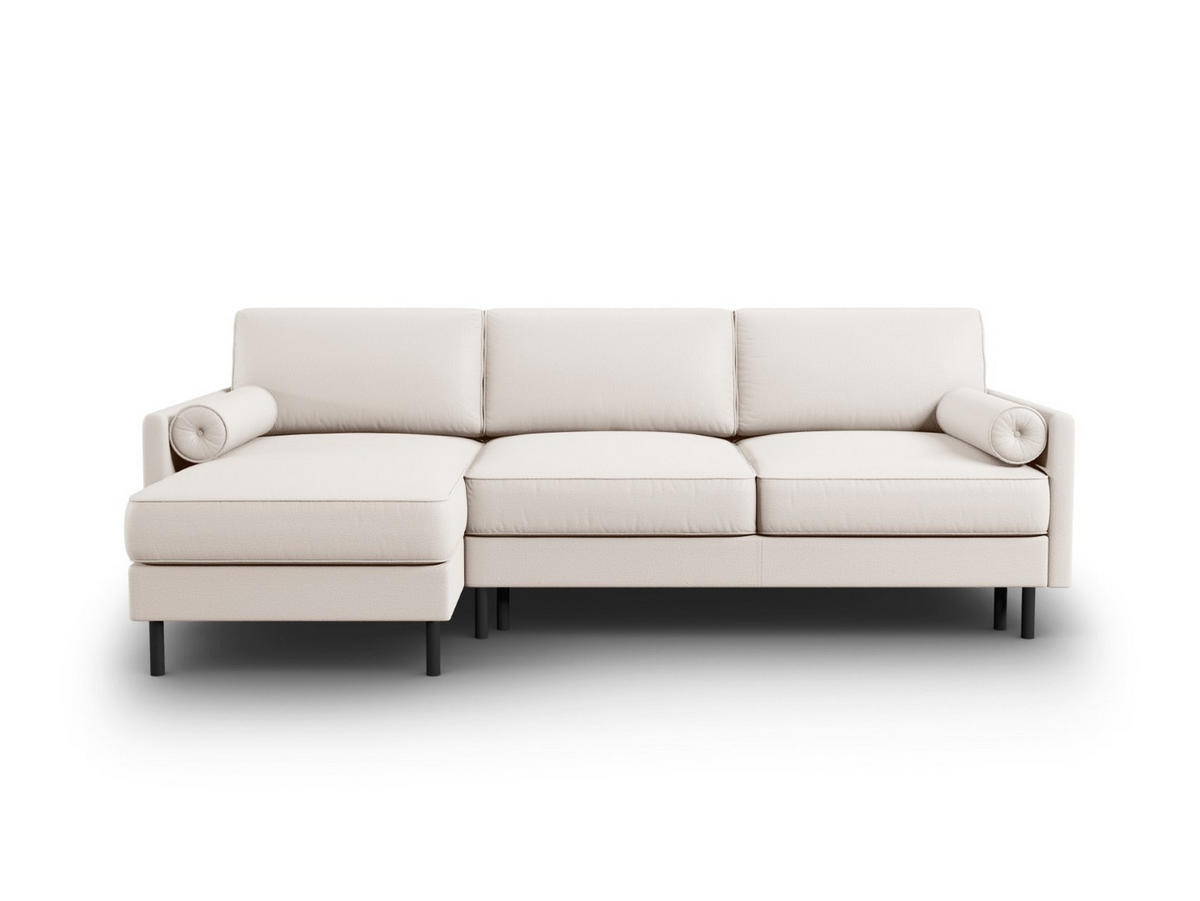 AUSKLAPPBARES-ECKSOFA links mit Container Scott aus strukturiertem Stoff leichtes beige 5 Sitzplätze - Beige, Textil (142/212cm) - Micadoni