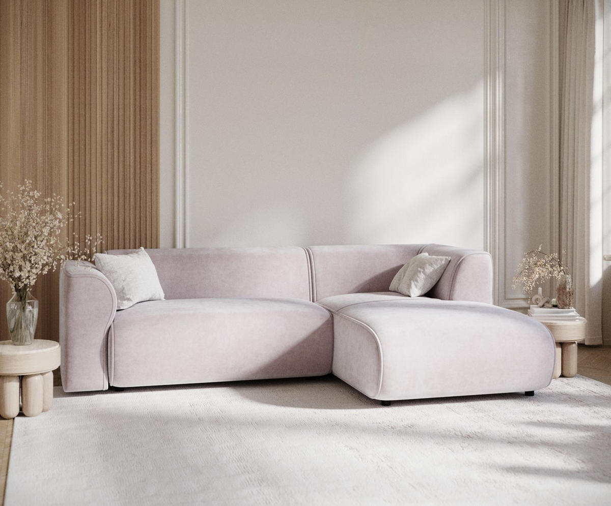 ECKSOFA Melani Lila Samtstoff - Rechts Seite - Flieder/Schwarz, Holz/Holzwerkstoff (162/256cm) - Maison de Reve