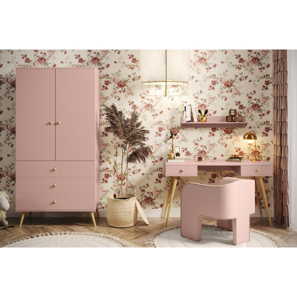 SCHREIBTISCH NATURA, 135 cm, Rosa, mit 2 Schubladen - Rosa, Holz (54/135/79cm) - Excellent Home