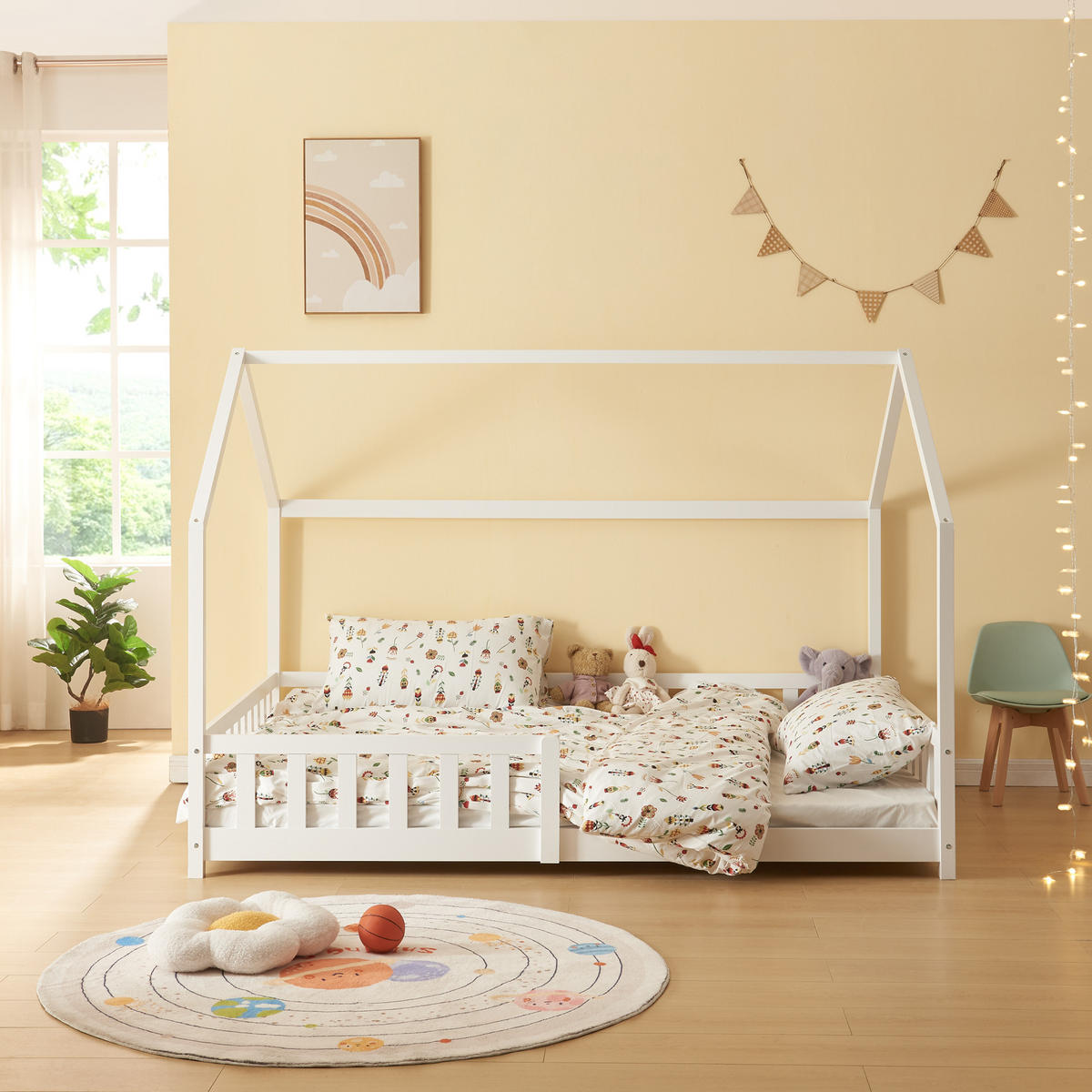 HAUSBETT Hesel mit Matratze - Weiß, Holz/Textil (140/200cm) - [en.casa]