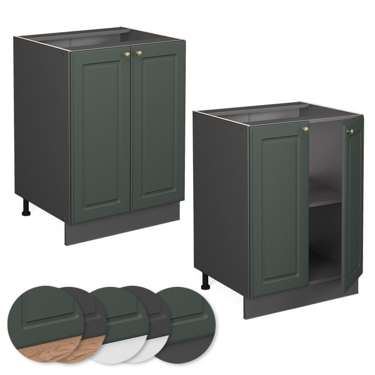 KÜCHENUNTERSCHRANK Fame-Line Grün-Gold Landhaus 60 cm ohne AP - Anthrazit/Grün, Holzwerkstoff (60/82/51.6cm) - Vicco