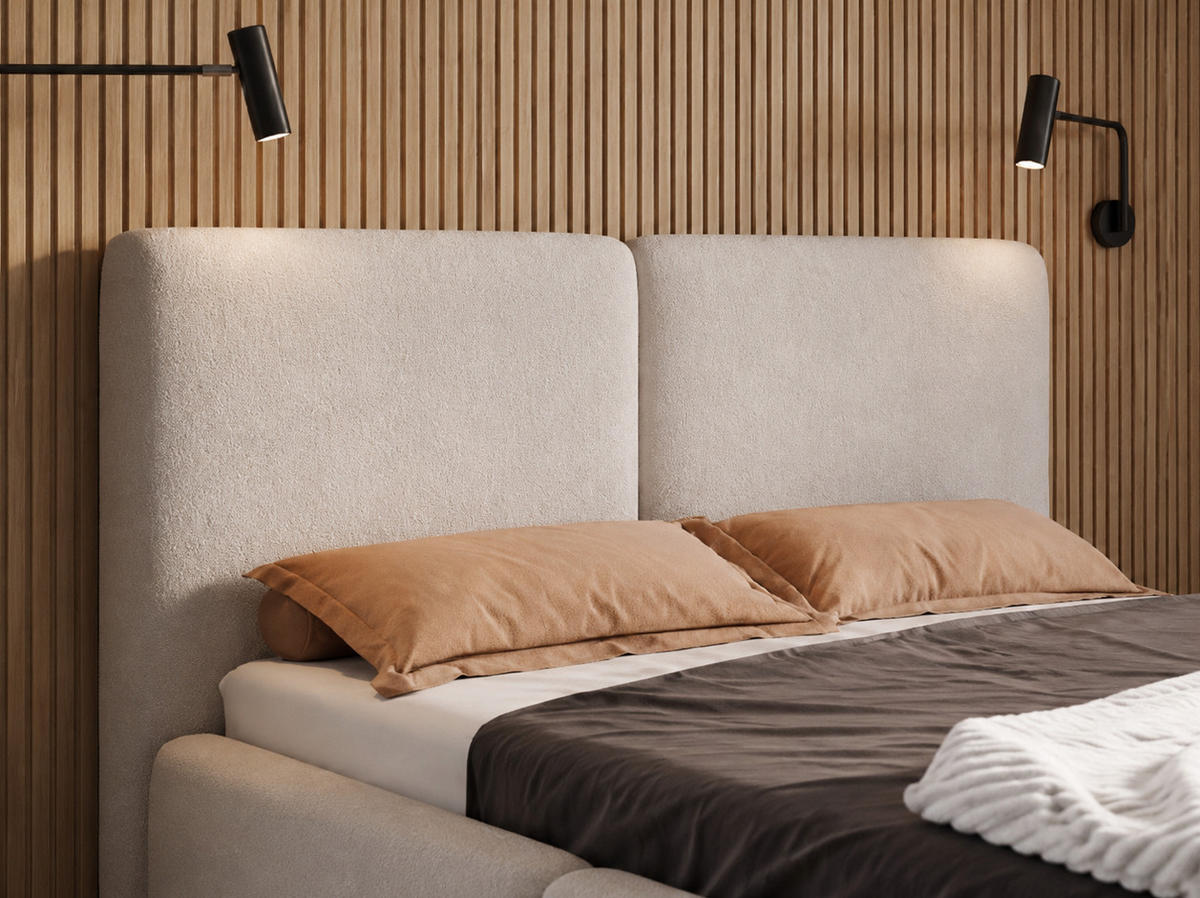 POLSTERBETT LIVIA 140x200 cm mit Bettkasten, Stauraum und Metall-Lattenrost – Bouclé Stoff Weiß - Schwarz/Weiß, Textil/Metall (140/200cm) - Luxkor24