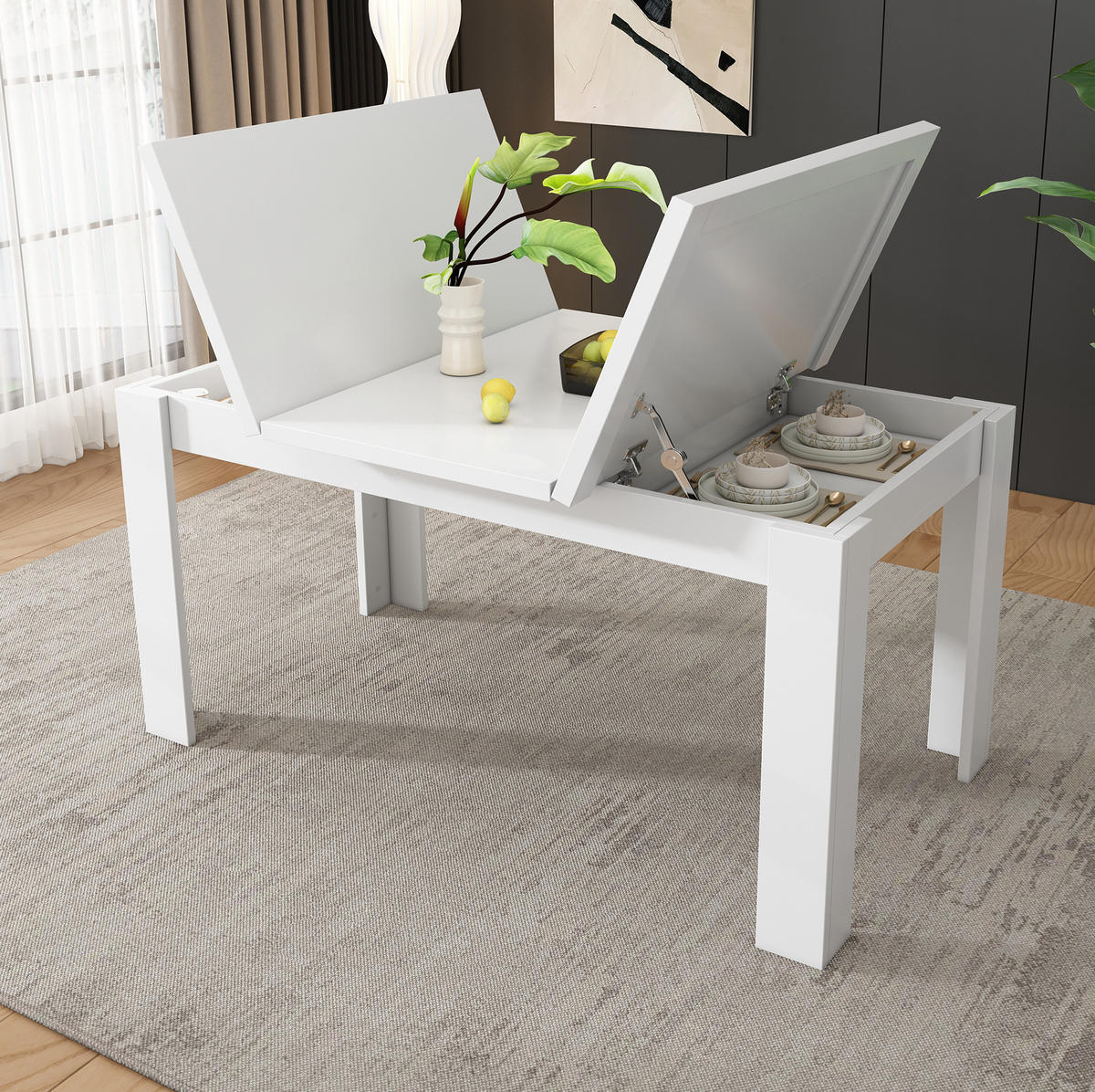 ESSTISCH 120/70 cm Weiß aus MDF mit Stauraum - Weiß, Holzwerkstoff (120/70/75cm) - OKMYHOME