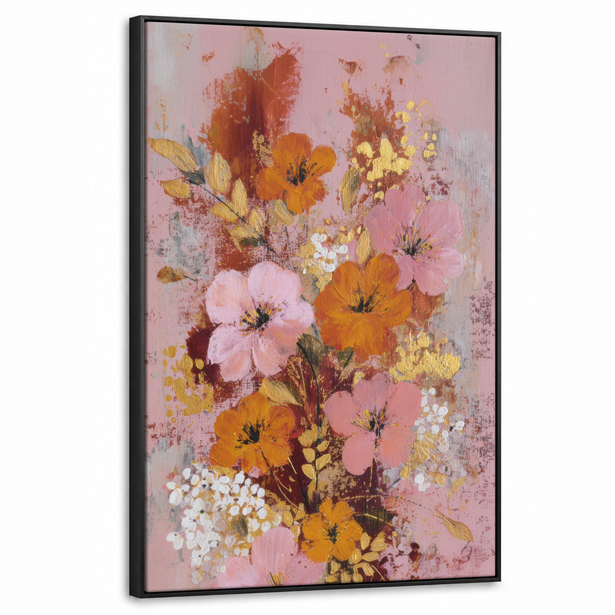 LEINWAND Bilder mit Rahmen - Malerei - Blumen - Rustikal - Rosa - 60x90 - Altrosa, Textil (60/90cm) - MuchoWow