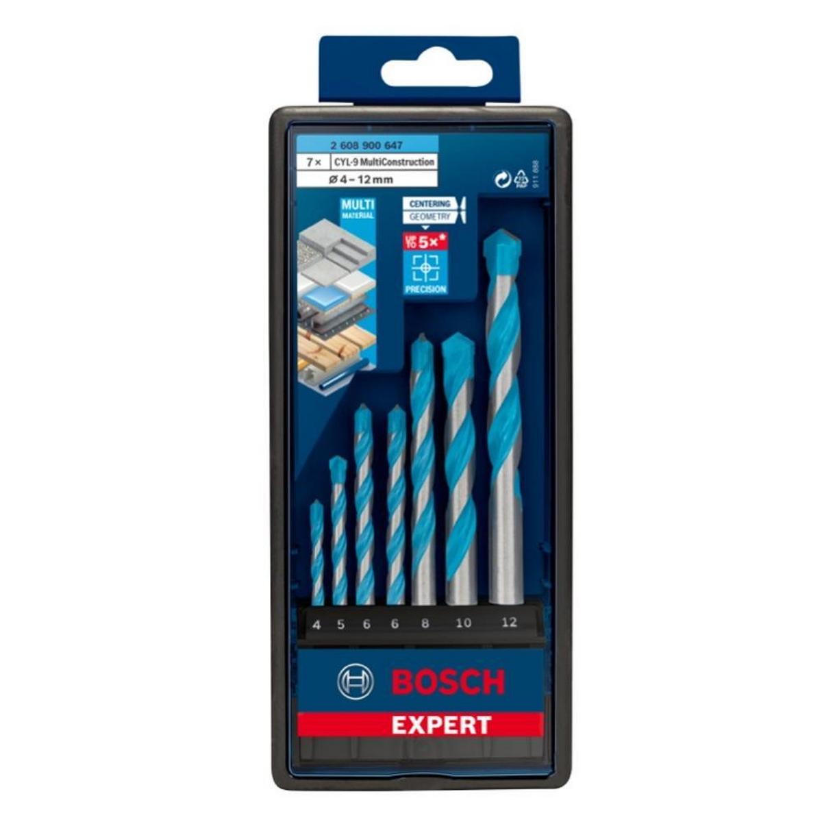 BOSCH EXPERT CYL-9 Multi Construction Bohrer Set 7 tlg. 4 - 12 mm ( 2608900647 ) - Nachfolger von 2607010543 - Multicolor, Kunststoff (218/88/22cm) - Bosch Professional