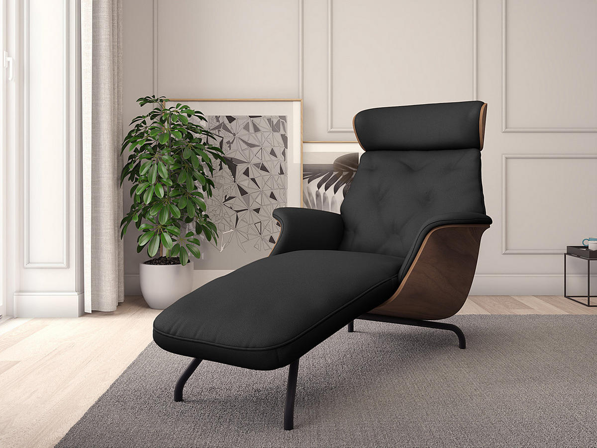 RELAXLIEGE - Echtleder - Schwarz, Leder/Metall (83/103/147cm) - home24