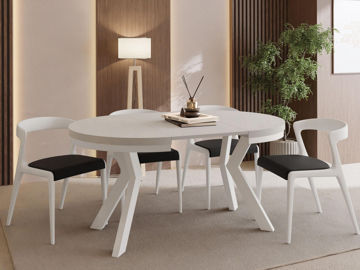 ESSTISCH Savio Weiß Neo rund ausziehbar verlängerbar, Kaschmir 80-130/80/77 cm - Kaschmir/Weiß, Holz/Holzwerkstoff (80/80/77cm) - WFL GROUP