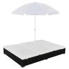 OUTDOOR-LOUNGEBETT Mit Sonnenschirm Poly Rattan Schwarz - Creme/Schwarz, Kunststoff/Textil (140/190/197cm) - vidaXL