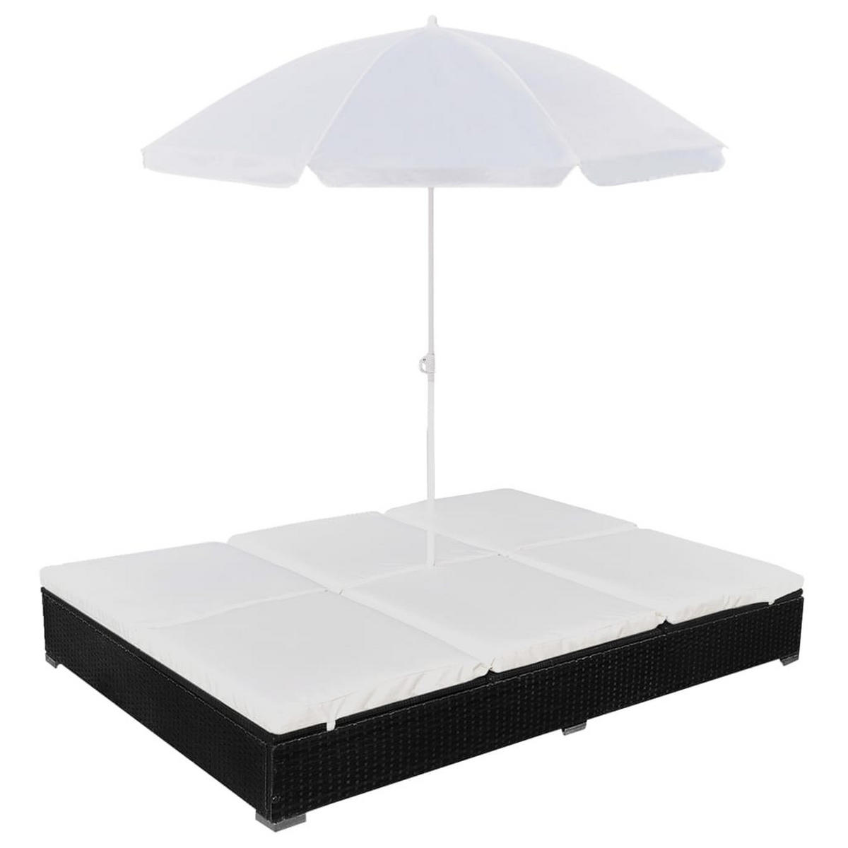 OUTDOOR-LOUNGEBETT Mit Sonnenschirm Poly Rattan Schwarz - Creme/Schwarz, Kunststoff/Textil (140/190/197cm) - vidaXL