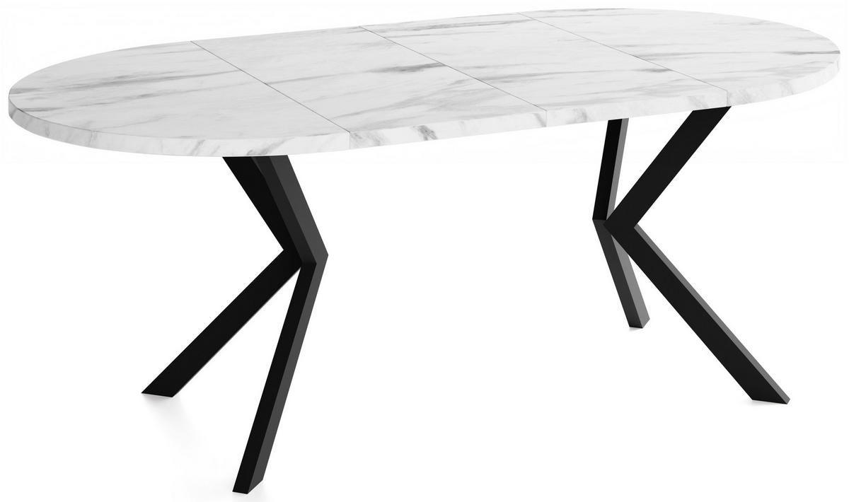 JÍDELNÍ STŮL Valeo Kulatý Rozkládací s Černými Kovovými Nohami, Bílý mramor 100-180/100/76 cm - bílá/černá, kov/kompozitní dřevo (100/180/76cm) - WFL GROUP