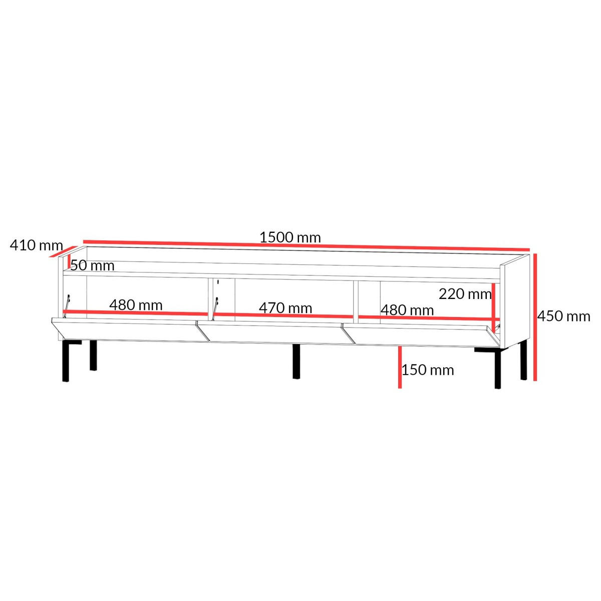 TV-LOWBOARD Liam 150 Baltic Storm (stehend) - Walnussfarben/Schwarz, Holzwerkstoff/Metall (150/45/41cm) - mzm24