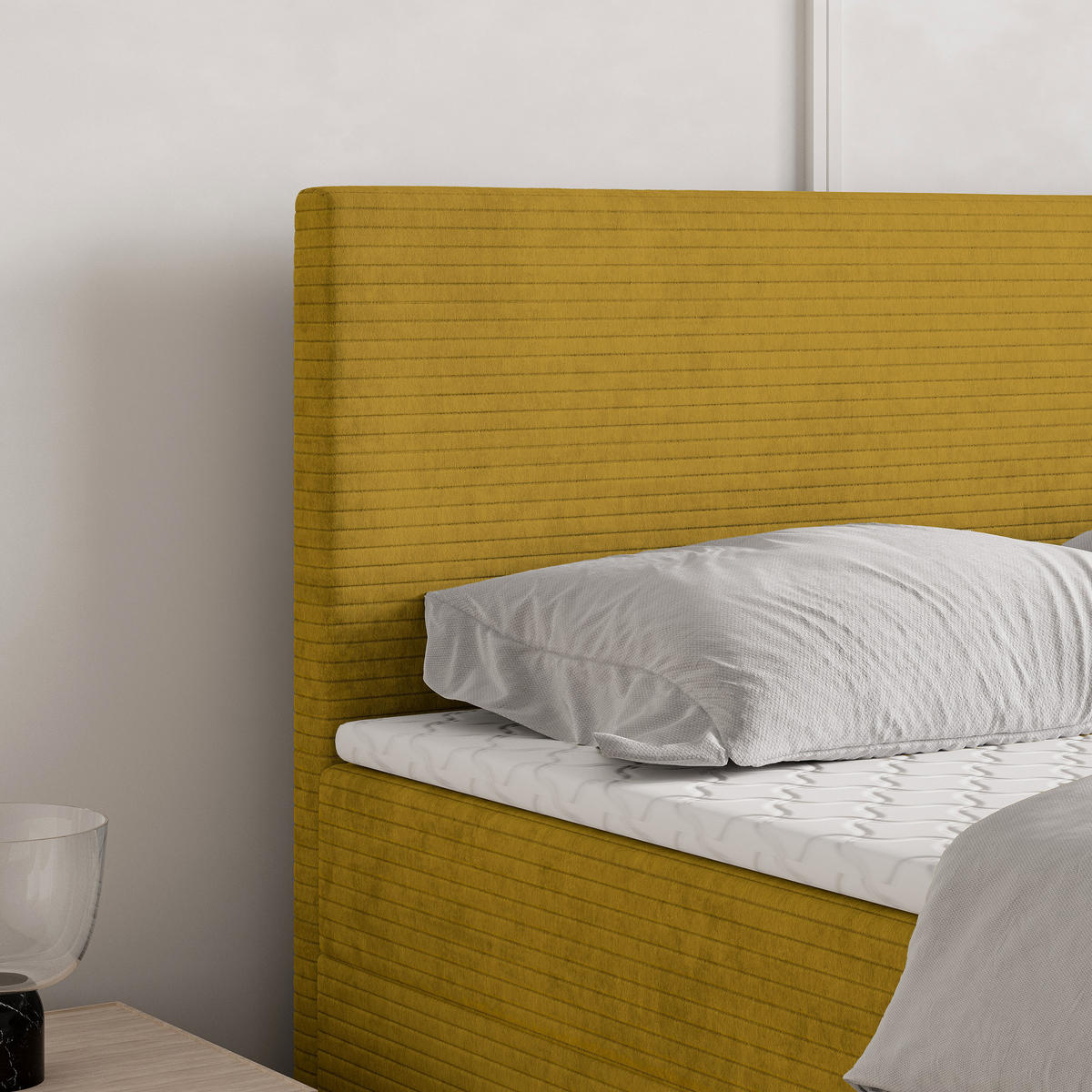 BOXBETT NIRA 180x200 cm mit Matratze und Topper - Gelb - Gelb, Holz (180/200cm) - MASSENO