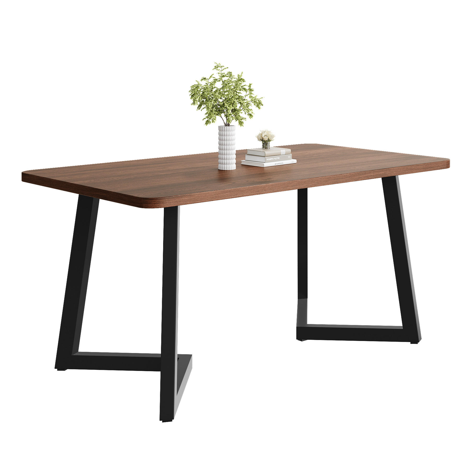 OKWISH JÍDELNÍ stůl 117/68/75 cm černý v ořechovém dekoru z MDF s kovovými nohami
