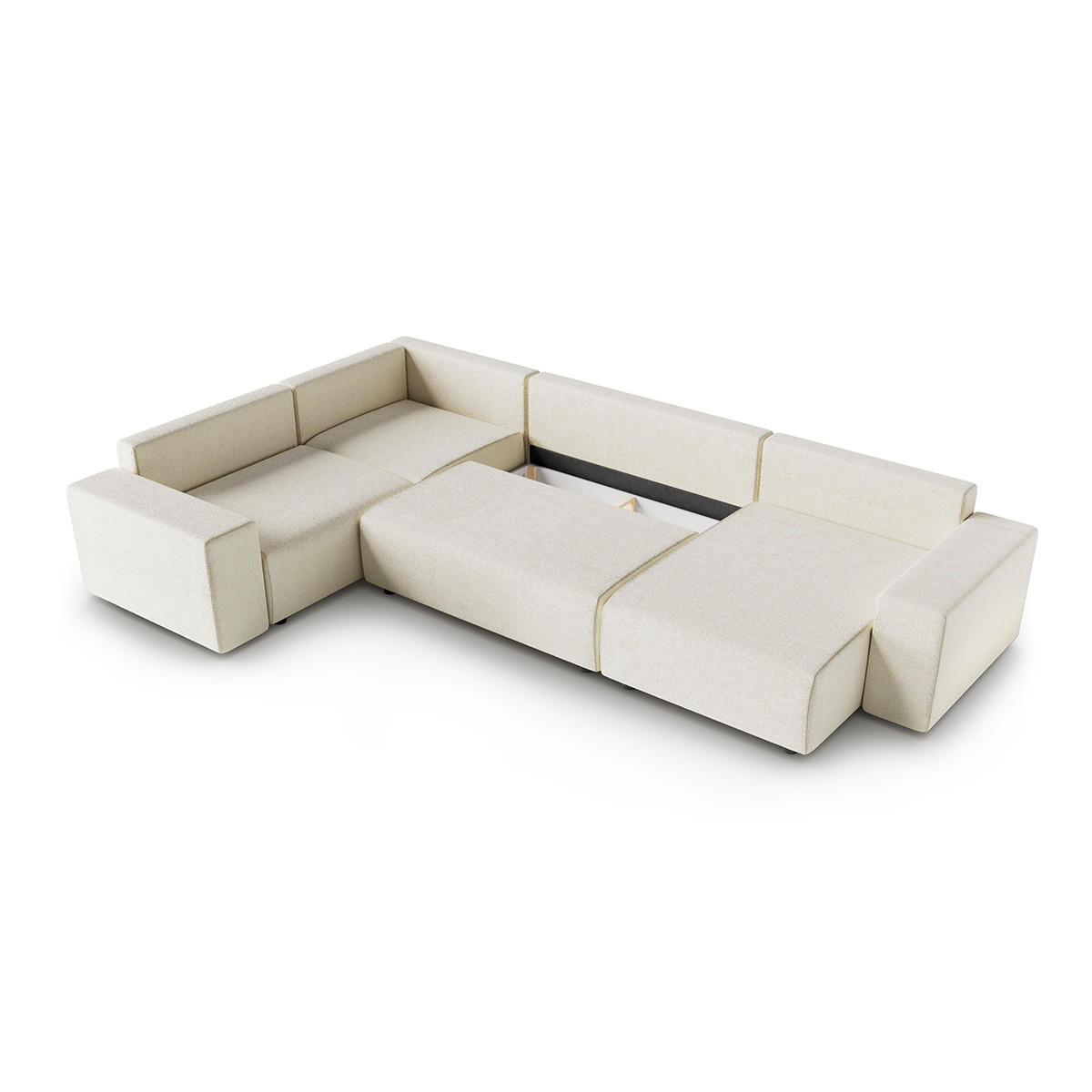 PANORAMASOFA Lorenzo 5 Sitzplätze Gebrochenes Weiß - Weiß, Holz (378/85/236cm) - Petits-meubles