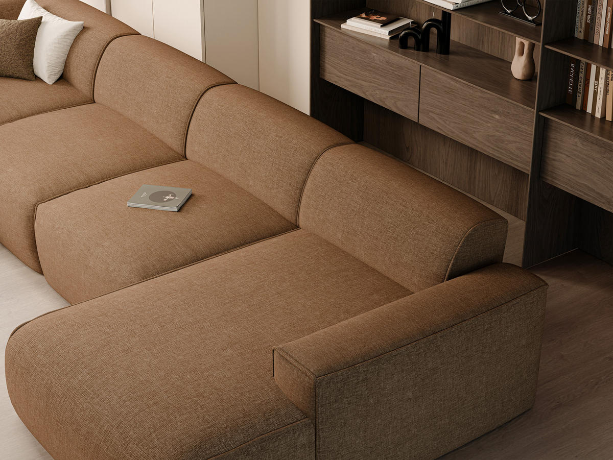 WOHNLANDSCHAFT DOVE Chenille-Stoff in Braun - Braun, Holzwerkstoff/Kunststoff (300/85/200cm) - Idohome