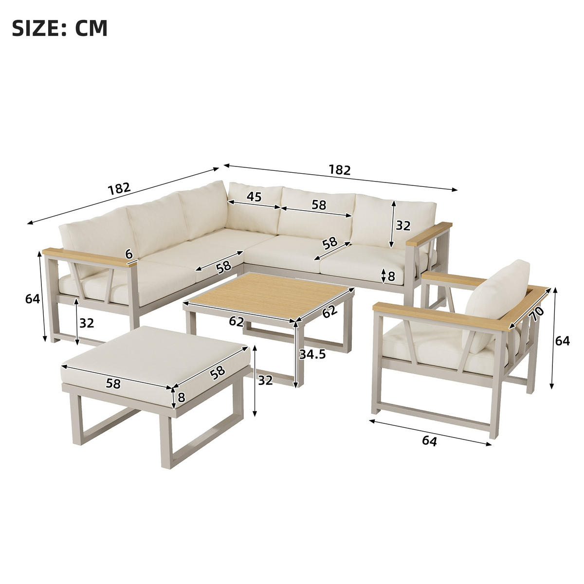 GARTENMÖBELSET Eckstellung Khaki Beige 4-tlg. - Beige, Metall - ComfortXL