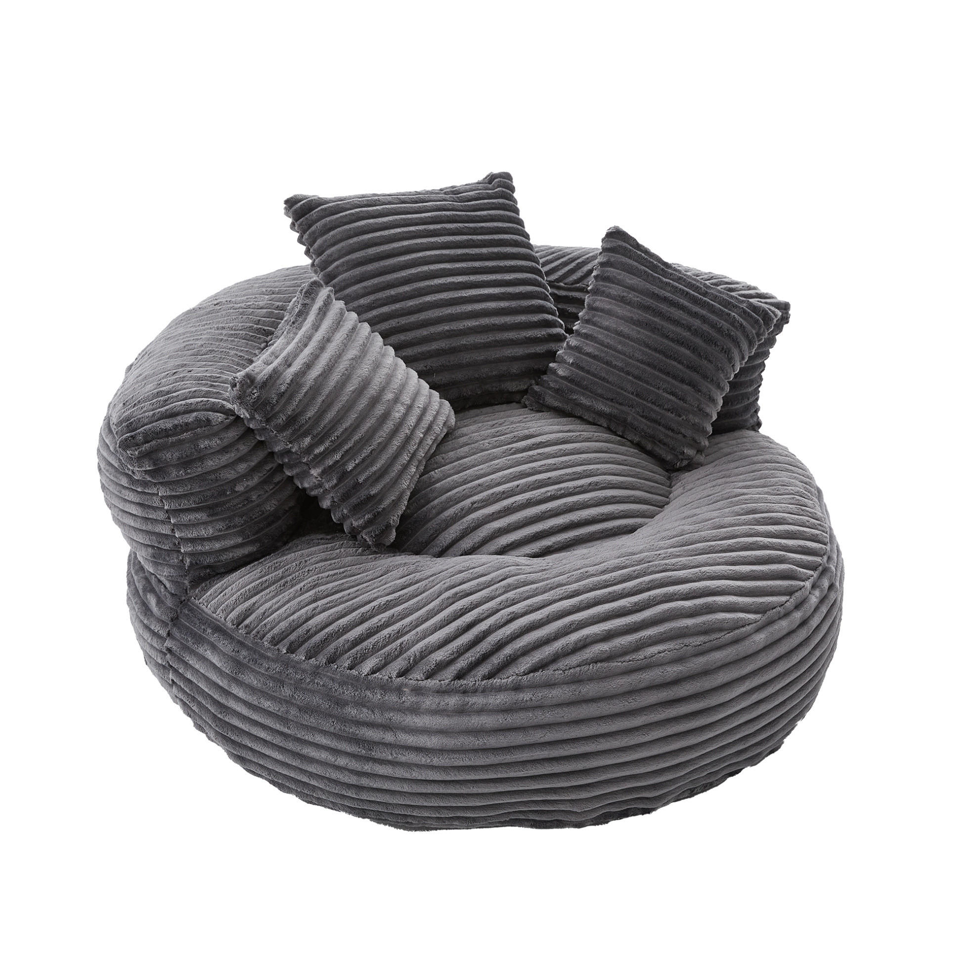 SITZSACK mit Rückenlehne und Armlehnen 108 x 108 cm Cord dunkelgrau - Dunkelgrau, Textil (108/52/108cm) - Meubliv