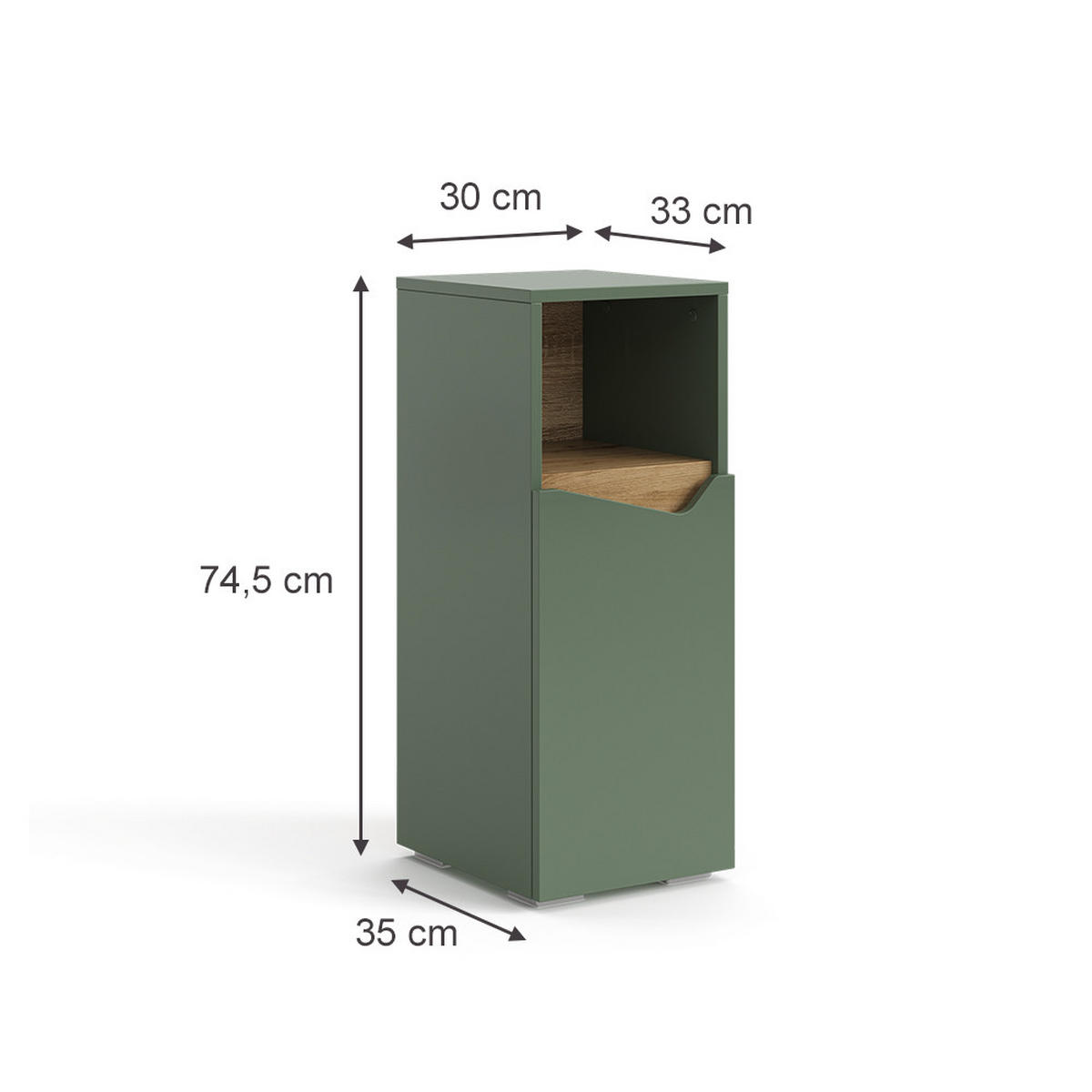 MIDISCHRANK Marelle Grün/Artisan 30 x 74.5 cm mit Tür und offenem Fach - Grün, Holzwerkstoff (30/74.5/35cm) - Vicco