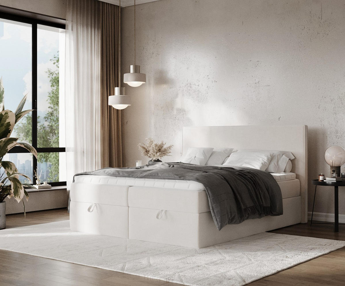 BOXBETT Velma 180/200 cm Creme im Paros Stoff - Creme/Schwarz, Holz/Holzwerkstoff (180/200cm) - AltaBeds